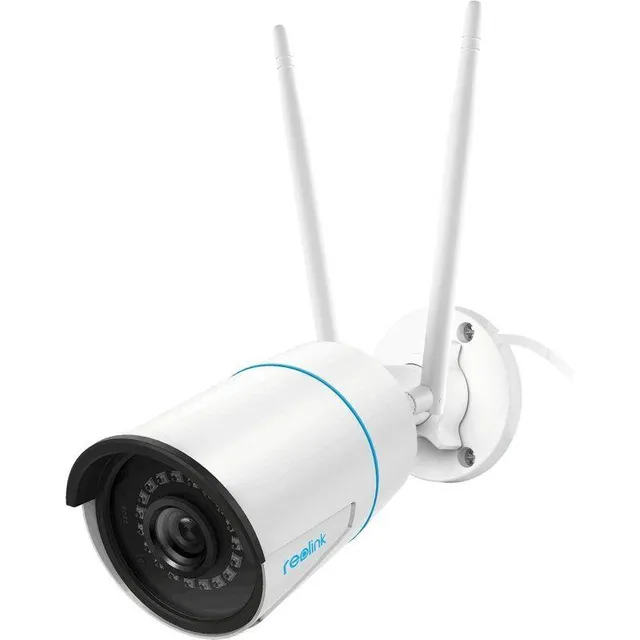 KAAMERAMAAILM.EE - Valge Reolink RLC-510WA 5MP Dual Band WiFi valvekaamera kahe antenniga, seinale paigaldatav, millel on silindriline korpus, must lääts ja Reolink kaubamärgiga; toetab inimeste ja sõ | kaameramaailm.ee KAAMERAMAAILM.EE - Valge Reolink RLC-510WA 5MP Dual Band WiFi valvekaamera kahe antenniga, seinale paigaldatav, millel on silindriline korpus, must lääts ja Reolink kaubamärgiga; toetab inimeste ja sõ