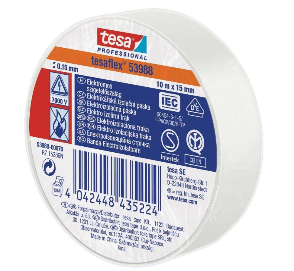 Elektriisolatsioonteip 53988-00065-00 PVC 10m x 15mm valge