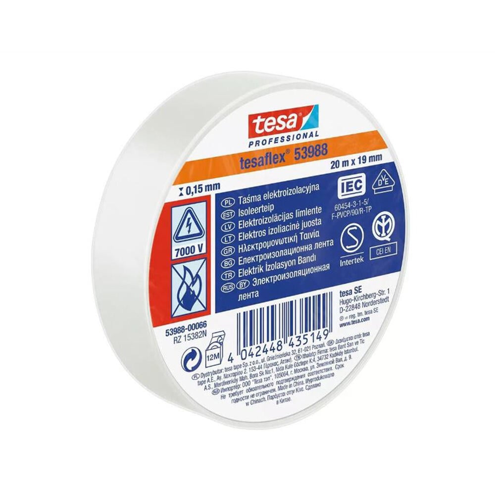 Elektriisolatsioonteip 53988-00066-00 PVC 20m x 19mm valge