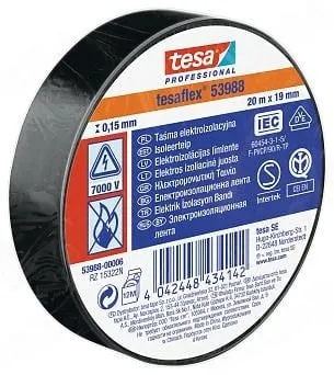 Elektriisolatsioonteip 53988-00006-00 PVC 20m x 19mm must