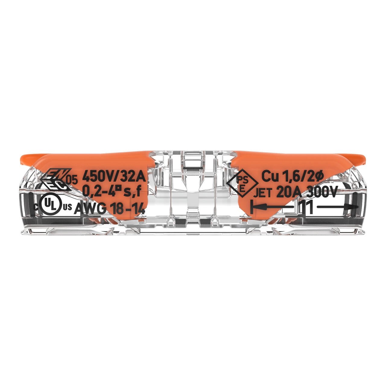 Liitmik 221-2411 450V 2x0.2-4mm² läbipaistev/oranž