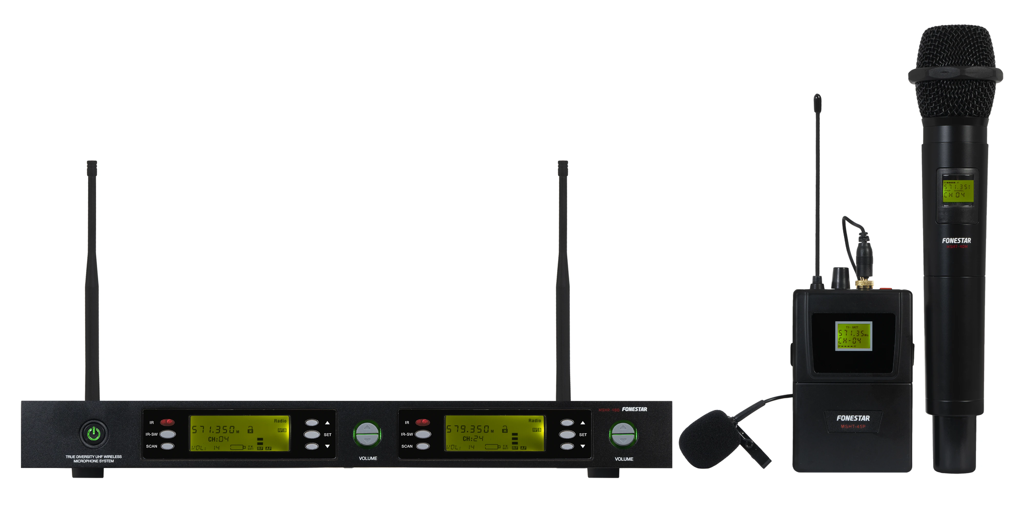 Topelt UHF käsimikrofon MSH‑898‑512 lipsumikrofoniga