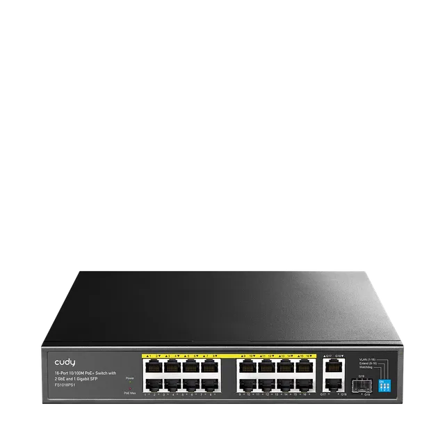 Switch FS1018PS1 16-porti 10/100Mbps PoE+ 2xporti GbE Uplink 1xpesa 1G SFP Unmanaged | kaameramaailm.ee Switch FS1018PS1 16-porti 10/100Mbps PoE+ 2xporti GbE Uplink 1xpesa 1G SFP Unmanaged