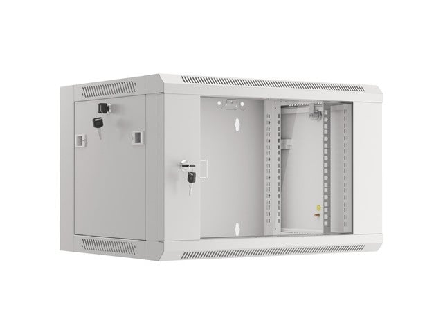 Võrgukapp 19'' 6U seinapealne 600x600x368 kokku pandud klaasuksega valge