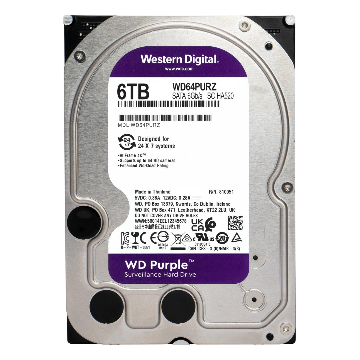 Western Digital Purple 6TB kõvaketas videovalvesüsteemidele