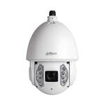 KAAMERAMAAILM.EE - Valge Dahua SD6AE240V-HNI 2MP IP Starlight PTZ kaamera 40x suumiga, 200m IR-ulatusega, automaatse jälgimise ja IVS-iga, vaadatuna eestpoolt mitme infrapuna LED-iga, mis ümbritsevad objektiivi tavalisel taustal.