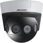 KAAMERAMAAILM.EE - Hikvision 32MP Panoraam kuppel FIX on valge ülemise ja musta alumise poolega ning kolme nähtava objektiiviga kuppelkaamera, mis sobib ideaalselt täiustatud jälgimiseks ja järelevalveks.