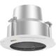 KAAMERAMAAILM.EE - T94A02L RECESSED MOUNT on metalne ja valge, ümmargusel põhinev kuppelkaitsega korpus lae paigaldamiseks, mis on mõeldud kasutamiseks siseruumides ja varustatud AXISi logoga.