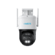 KAAMERAMAAILM.EE - Valge ja must Valvekaamera Reolink TrackMix WiFi kahe objektiiviga 8MP, PTZ, 6X Zoom, kahe antenniga valge seinakinnitus, kuppel-kujuline objektiiv, sisseehitatud LED-tuled ja isiku / sõiduki tuvastamine ja jälgimine.
