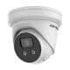 KAAMERAMAAILM.EE - Valge kuplikujuline HikVision 6 MP AcuSense kuppelkaamera 2,8mm, IR 30m, IP67, musta objektiivi ala ja kahe väikese LED-iga on paigaldatud tasasele pinnale.